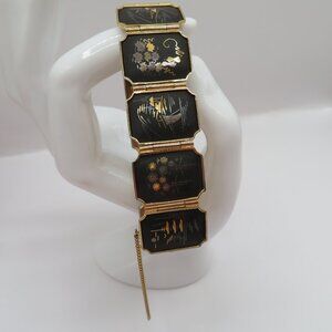 Japanese Damascene Style Panel Vintage Bracelet